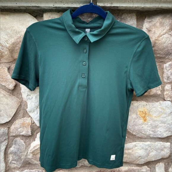 Vuori Women’s Fitted Polo Shirt Green Size Large Short Sleeve Stretch Preppy - Picture 6 of 6